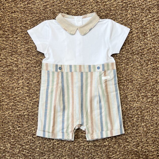 Pagliaccetto neonato con maglia e righe colorate in cotone 3G659
