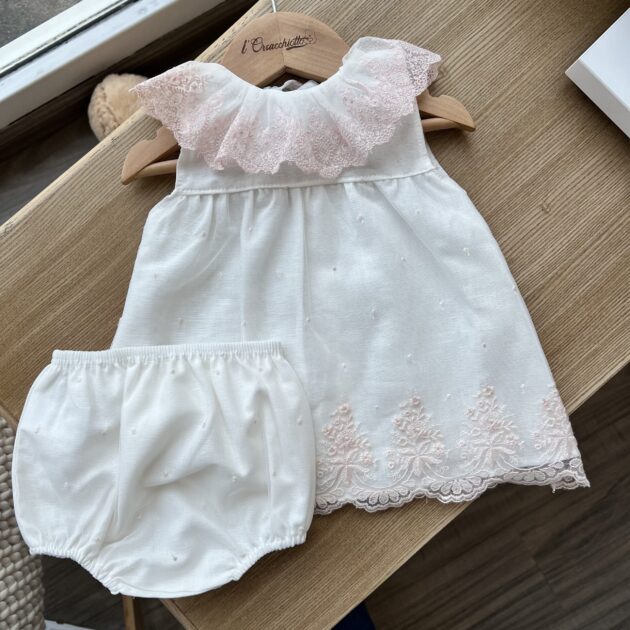Abitino bimba elegante con ricamo rosa cipria | Estivo | 26097 JL