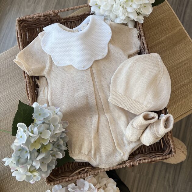Pagliaccetto beige con colletto smerlato | 3067L