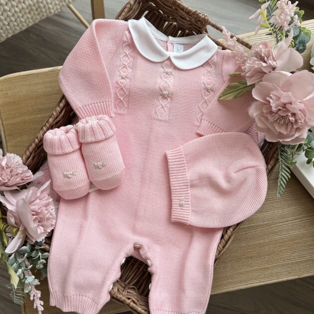Coordinato nascita bimba con ricamo roselline rosa 4Pz | 245082R3Q9