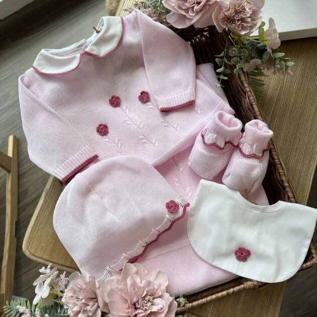Set Nascita neonata 2 Pz, tutina e babbucce con fiori | Estivo | B092 40