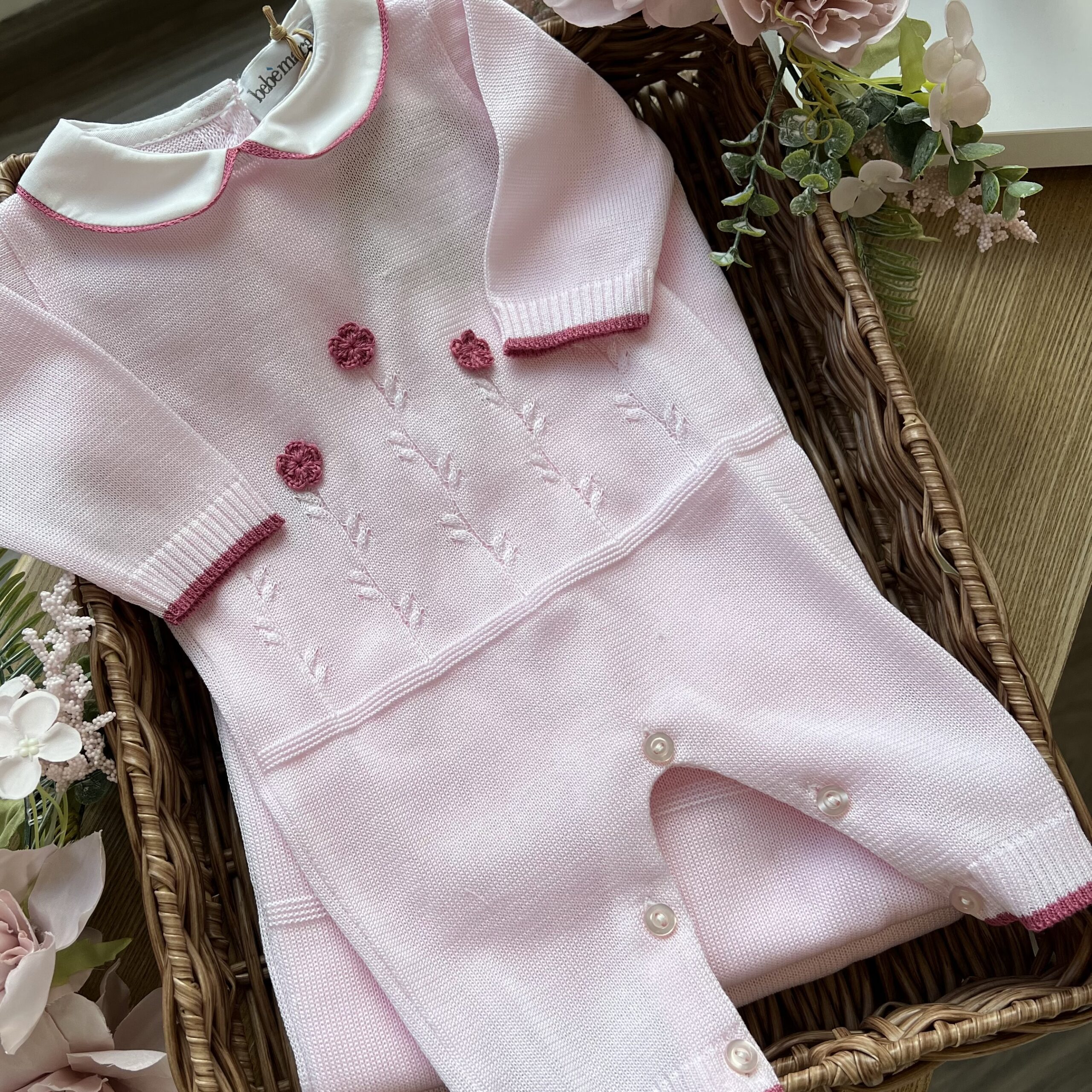 Set Nascita neonata 2 Pz, tutina e babbucce con fiori | Estivo | B092 40 - immagine 2