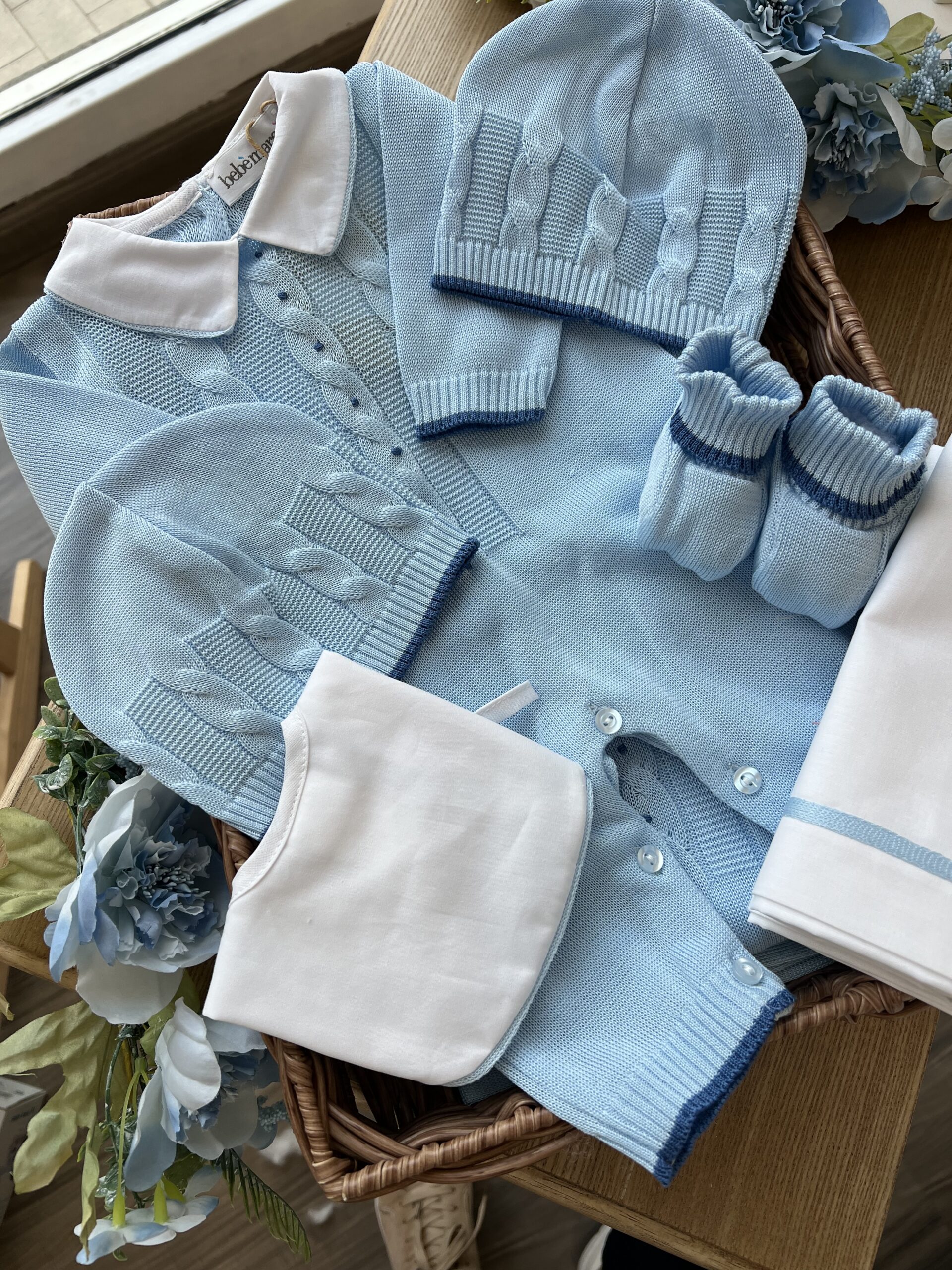 Set nascita neonato con treccia, 4 pz con tutina | Estivo | B098 40