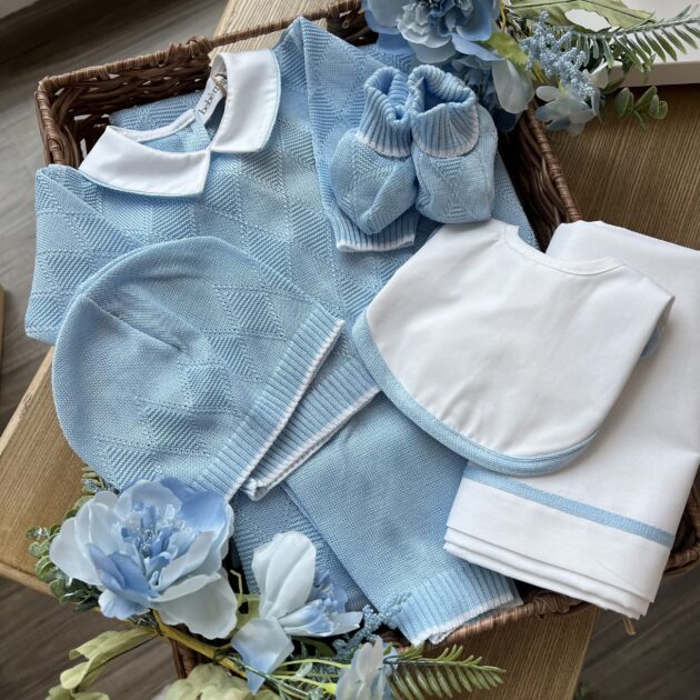 Coordinato nascita neonato con rombi, 6 pz con coprifasce | Estivo | B097 43
