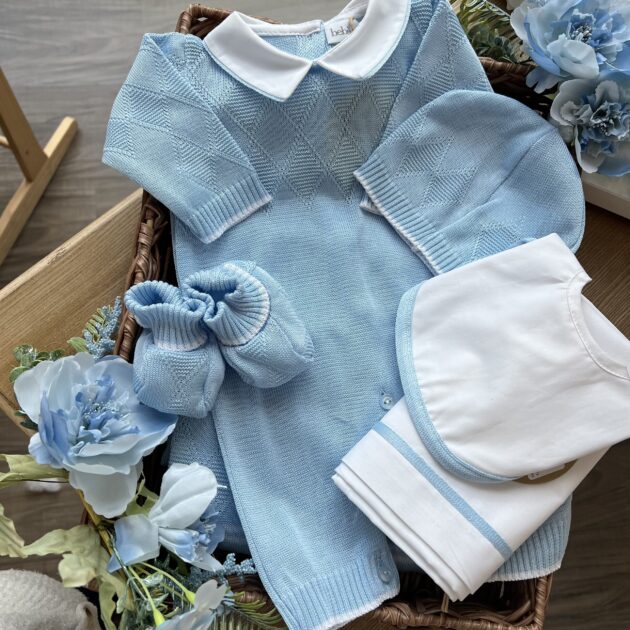 Set nascita neonato con rombi, 4 pz con tutina | Estivo | B097 40