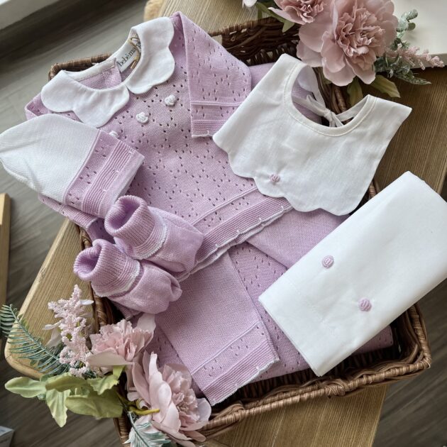 Coordinato nascita neonata 6pz con coprifasce glicine | Estivo | B093 41