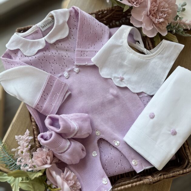 Set nascita neonata 4 Pz con tutina glicine | Estivo | B093 40