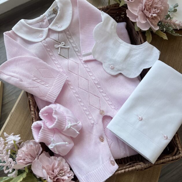 Coordinato nascita neonata rosa con rombi, 6 pz con tutina | Estivo | B090 40