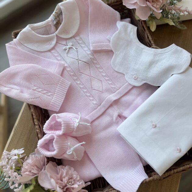 Coordinato nascita neonata rosa con rombi, 6 pz con coprifasce | Estivo | B090 41