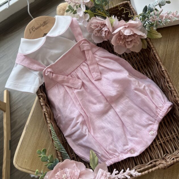 Pagliaccetto neonata rosa con nodini e body | Estivo | B097 51