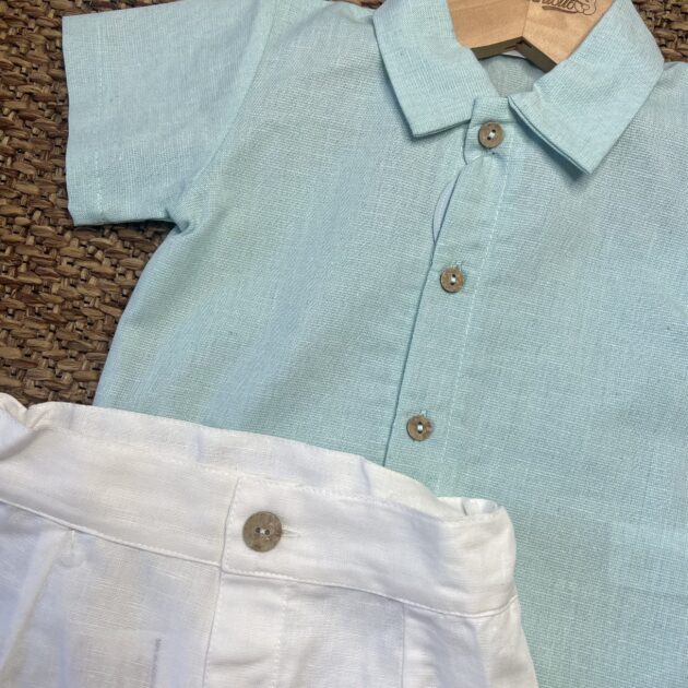 Completo bimbo con camicia verde e Pant. corto bianco | Estivo | 26192 JL
