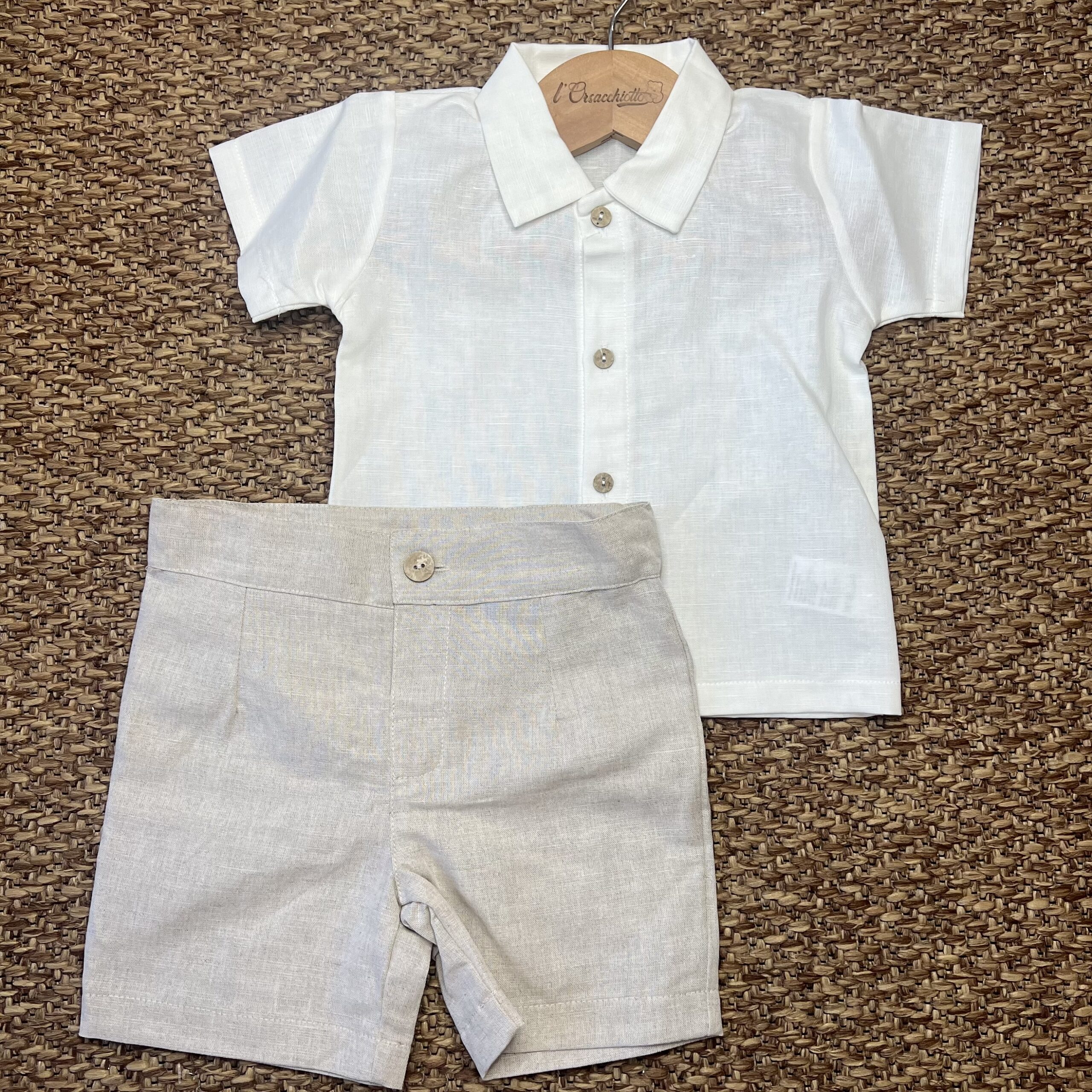 Completo bimbo in lino con camicia e Pant. corto beige | Estivo | 26190 JL - immagine 5