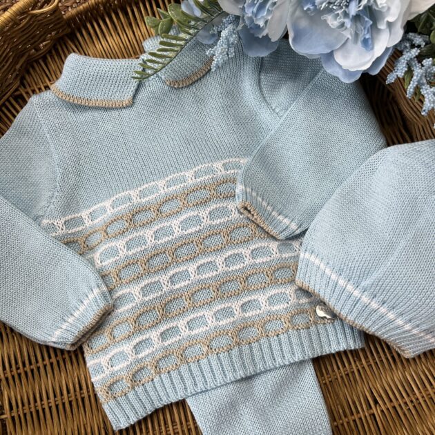 Coordinato nascita neonato celeste e beige, con Coprifasce e cappellino | Estivo | 26024