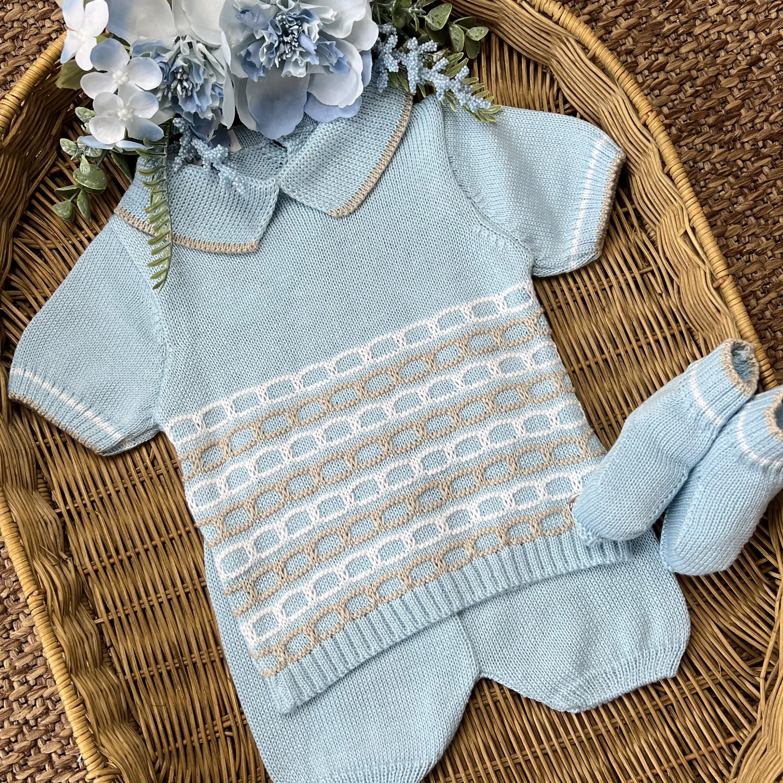 Completo neonato beige e celeste | Estivo | 26070