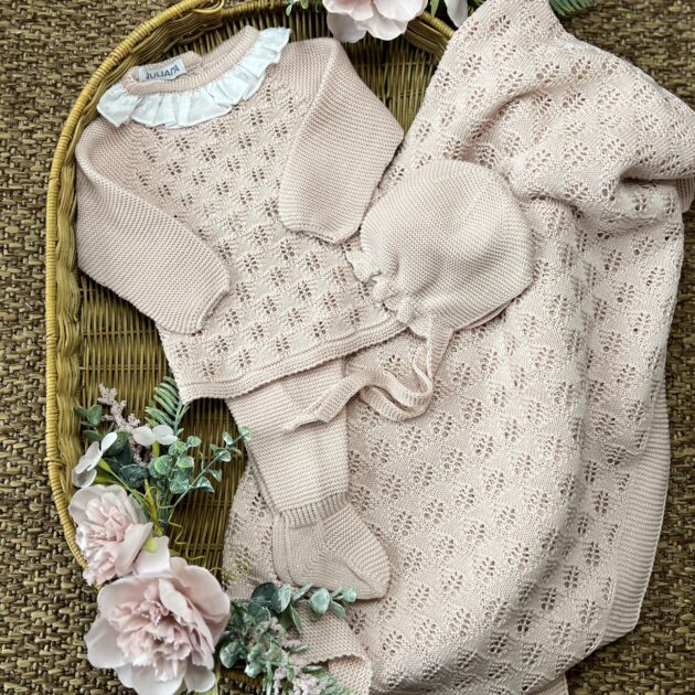 Coordinato nascita neonata rosa antico con Coprifasce e cuffietta | Estivo | 26016
