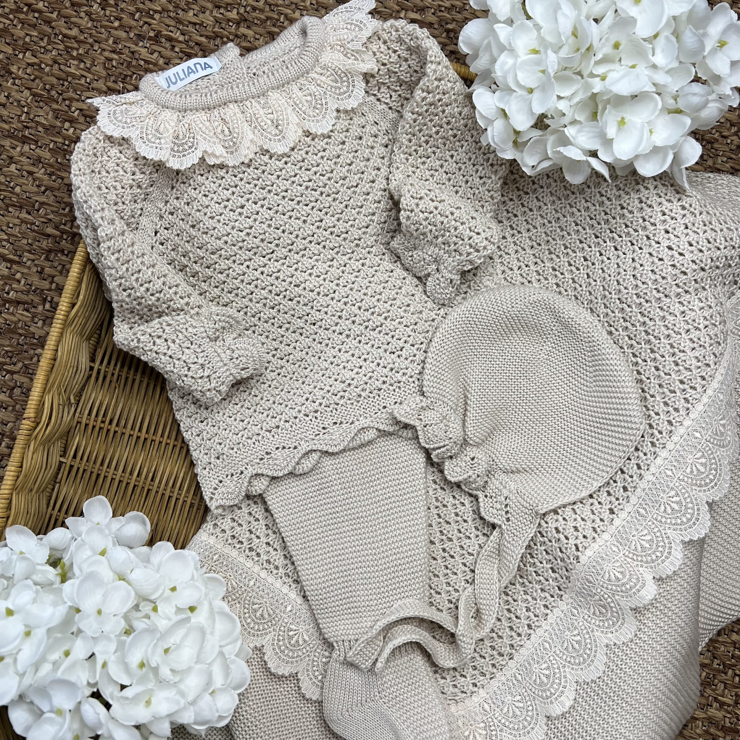 Coordinato neonata crema con Coprifasce e cuffietta | Estivo | 26017