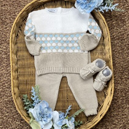 Coprifasce a righe beige e celeste con babbucce | Estivo | 26052