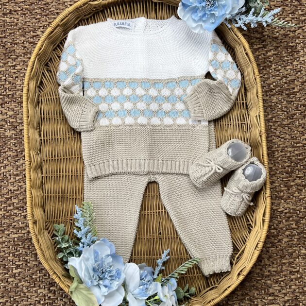 Coprifasce a righe beige e celeste con babbucce | Estivo | 26052