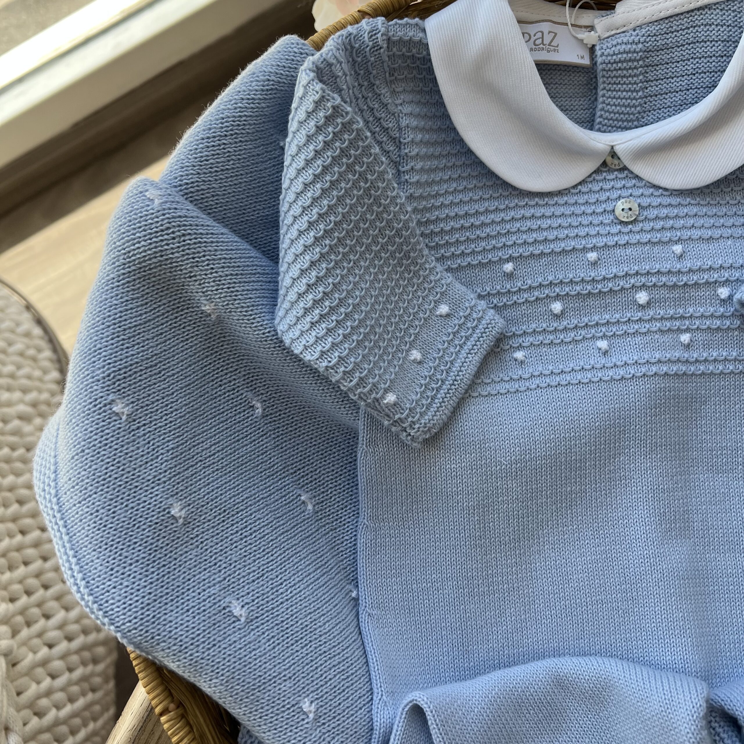Coordinato nascita neonato celeste, con tutina, cappellino e coperta | Filo di cotone | 029-123496 - immagine 4