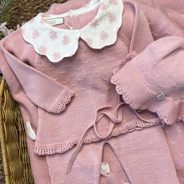 Coordinato nascita neonata con completo 2 Pz, cappello e coperta Fiori | Filo di cotone | 029-123645