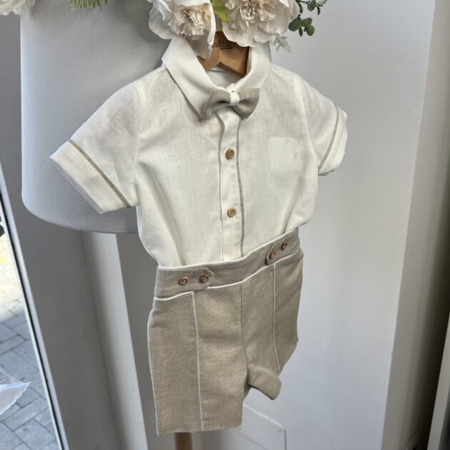 Completo battesimo bimbo in lino crema | 1/6500