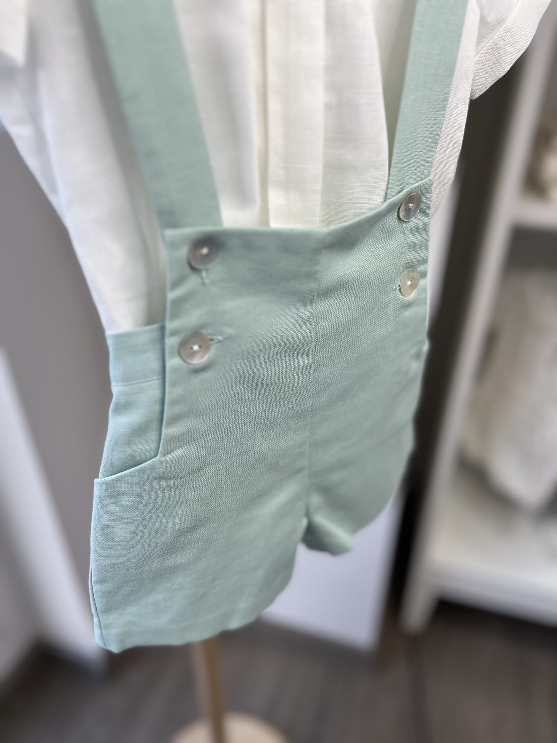 Completo battesimo verde in lino | 16506 - immagine 3