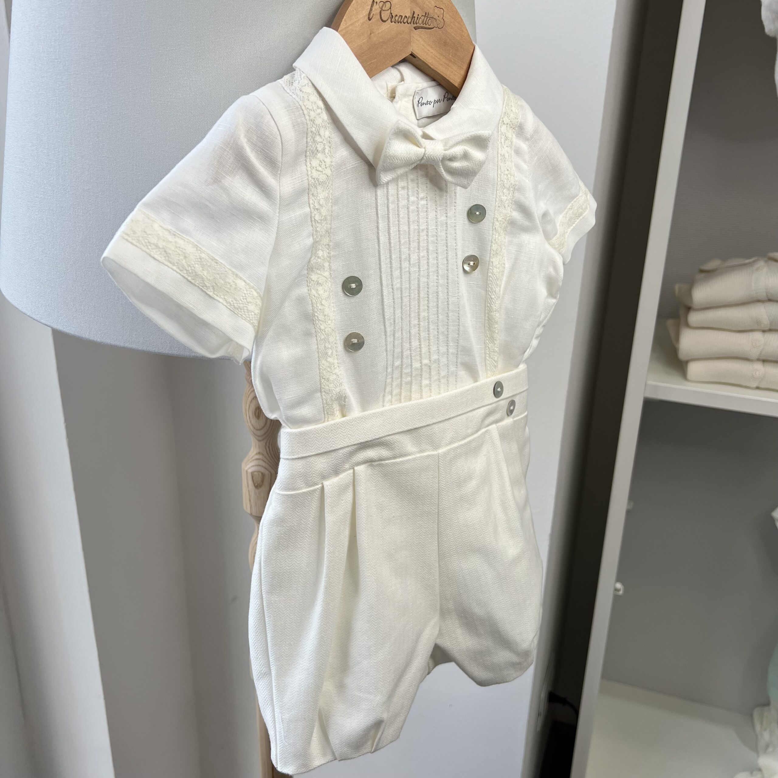 Completo battesimo bimbo panna con merletto | 1/6493