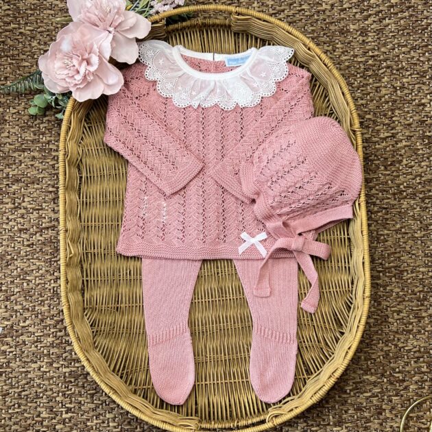 Coprifasce neonata rosa cotto romantico con colletto in cotone e cuffietta | Estivo | 0012G MI