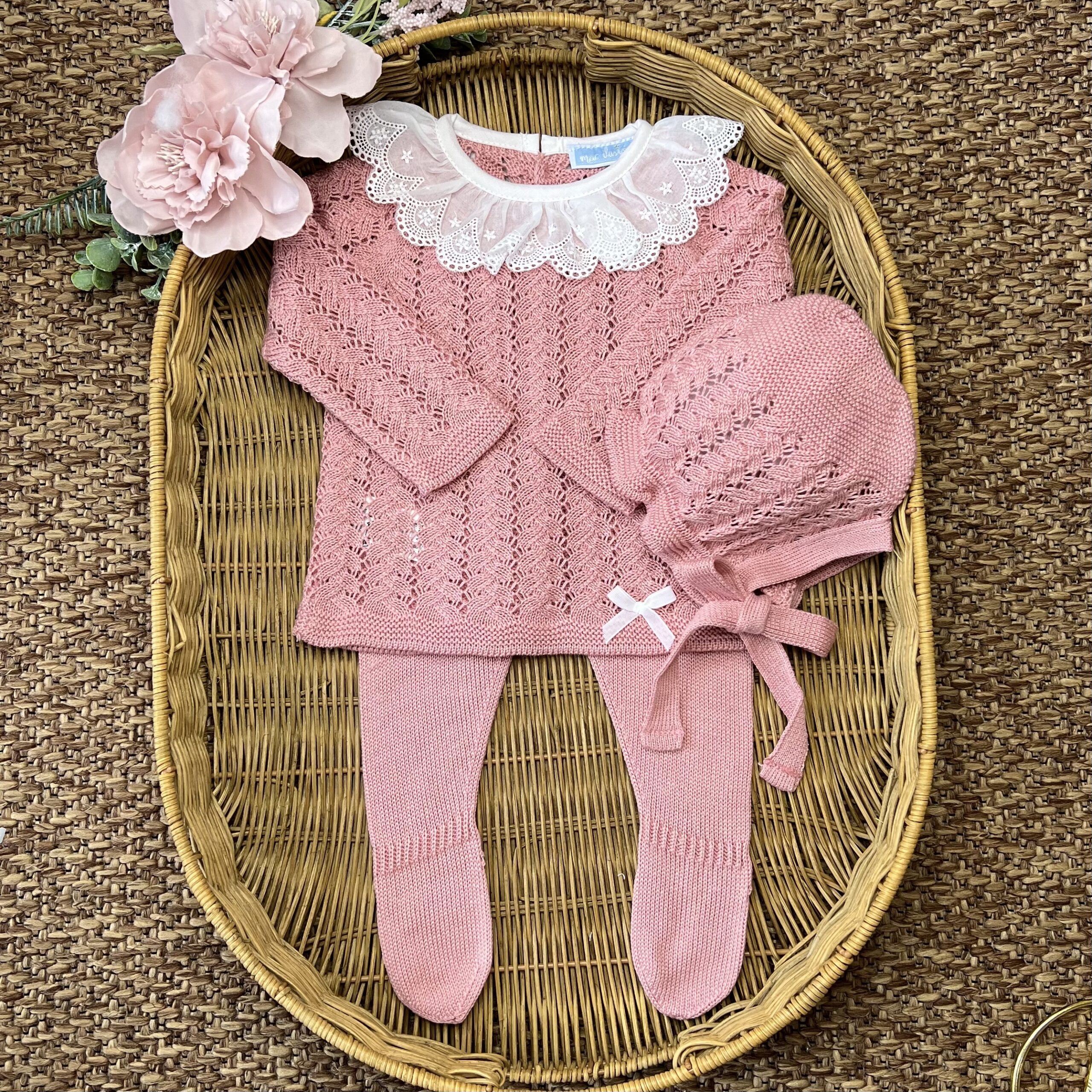 Coprifasce neonata rosa cotto romantico con colletto in cotone e cuffietta | Estivo | 0012G MI
