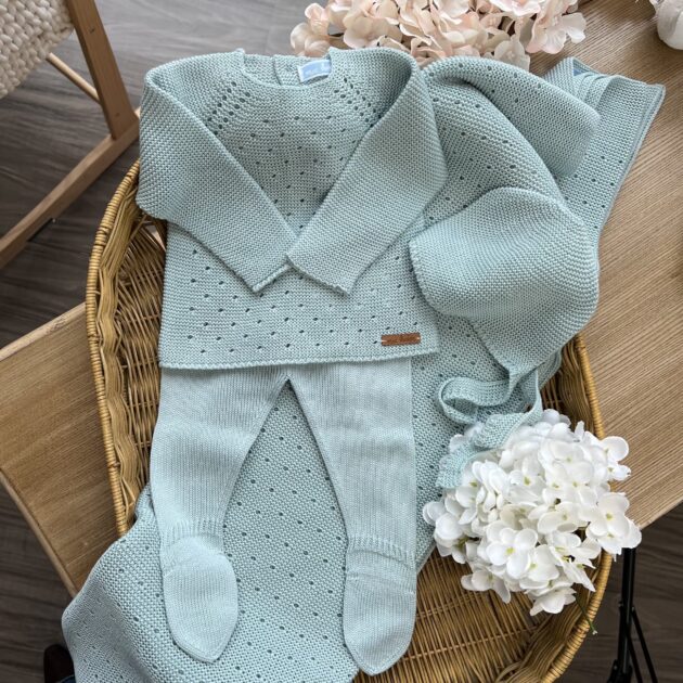 Coordinato nascita neonato verde traforato 3 pz | Estivo | TO138 MI