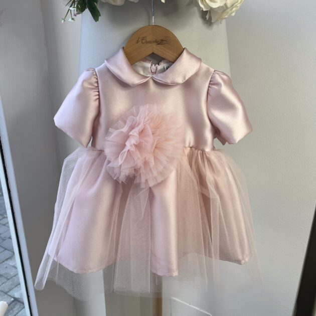 Abitino elegante bimba rosa In tulle con pompon | 1227 | PL