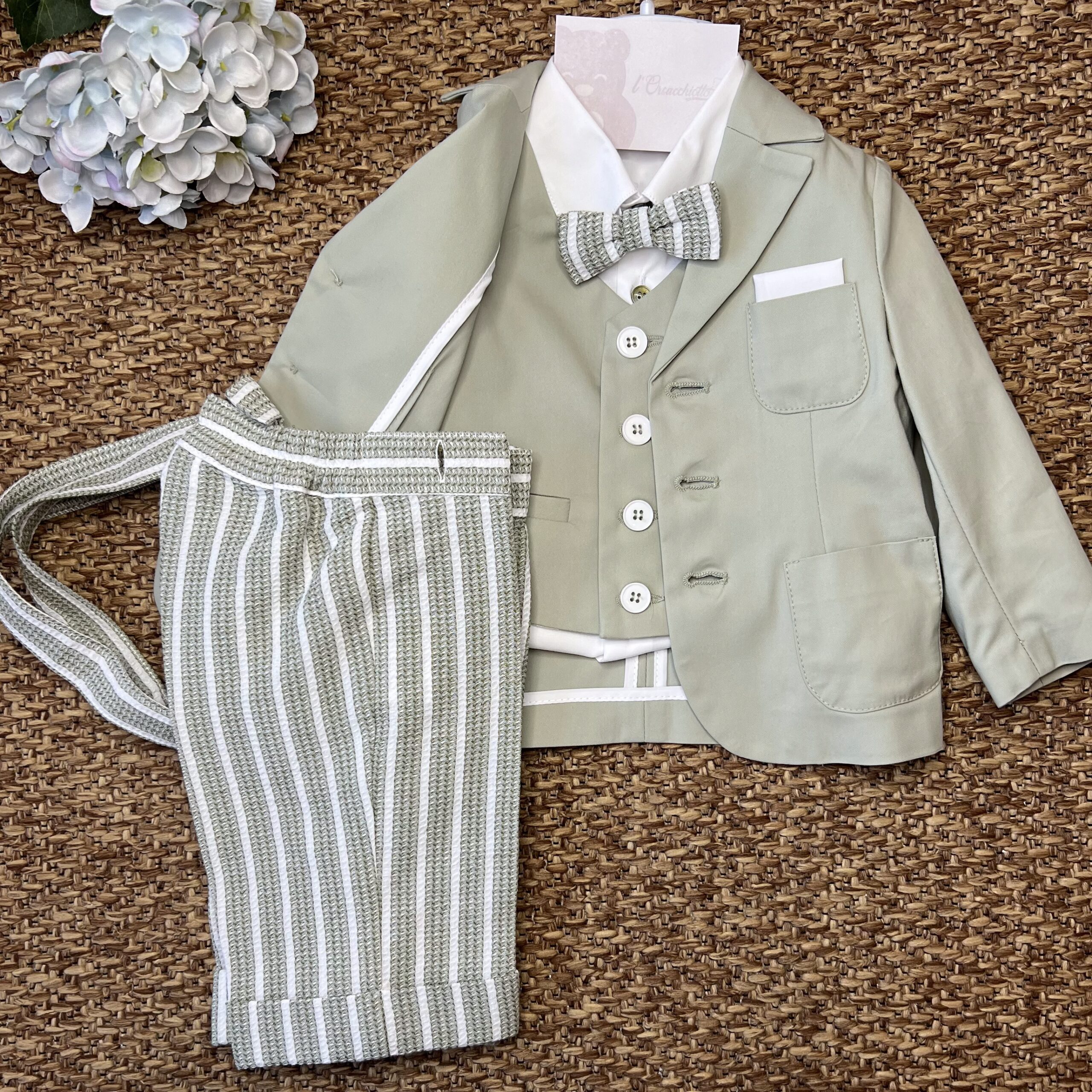 Completo Battesimo bimbo verde con pant. Corto 568449 - immagine 2