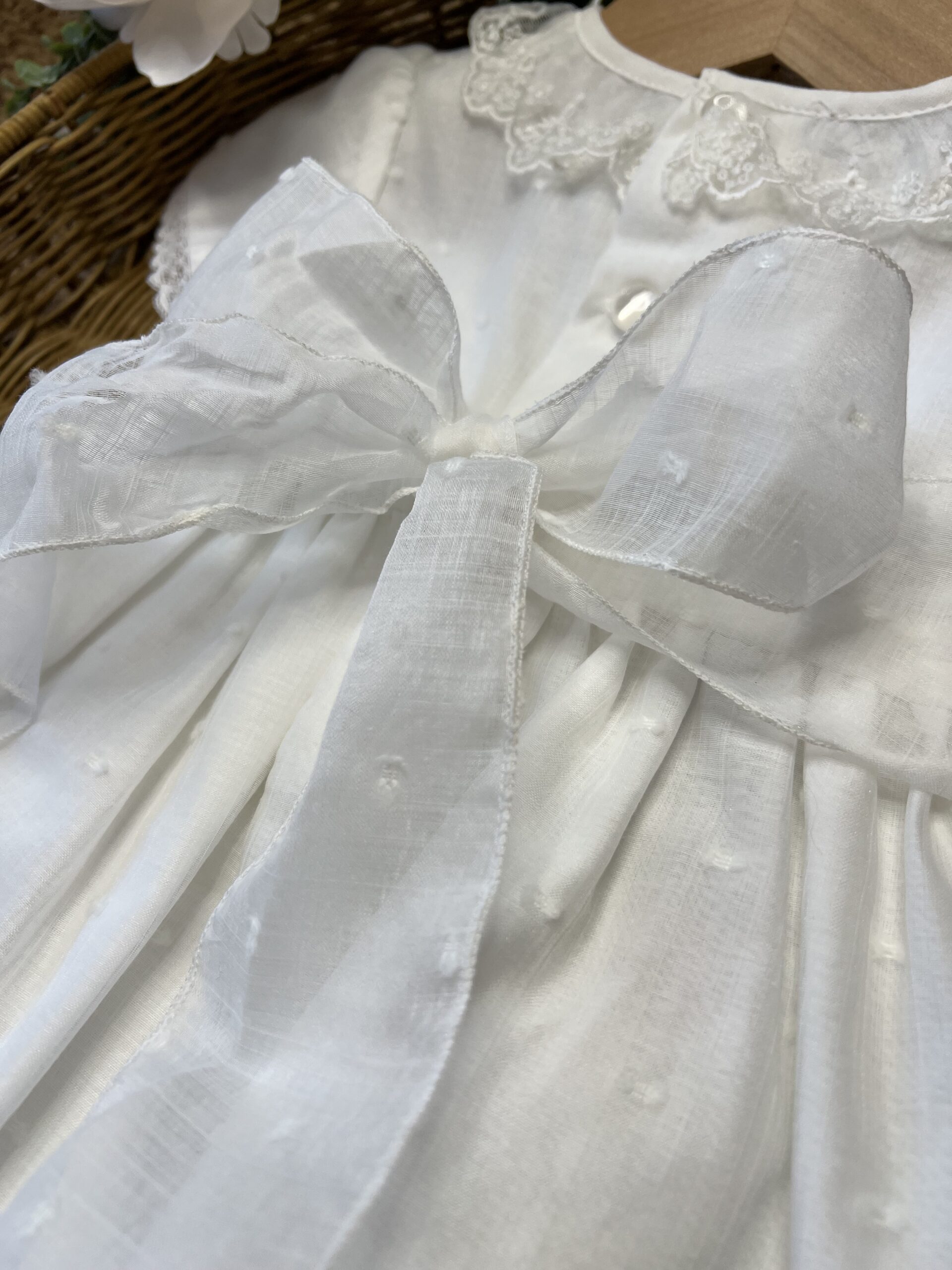 Abito Battesimo bimba panna in plumetis di lino con copripanno | Estivo | 104-153455 | PZ - immagine 5