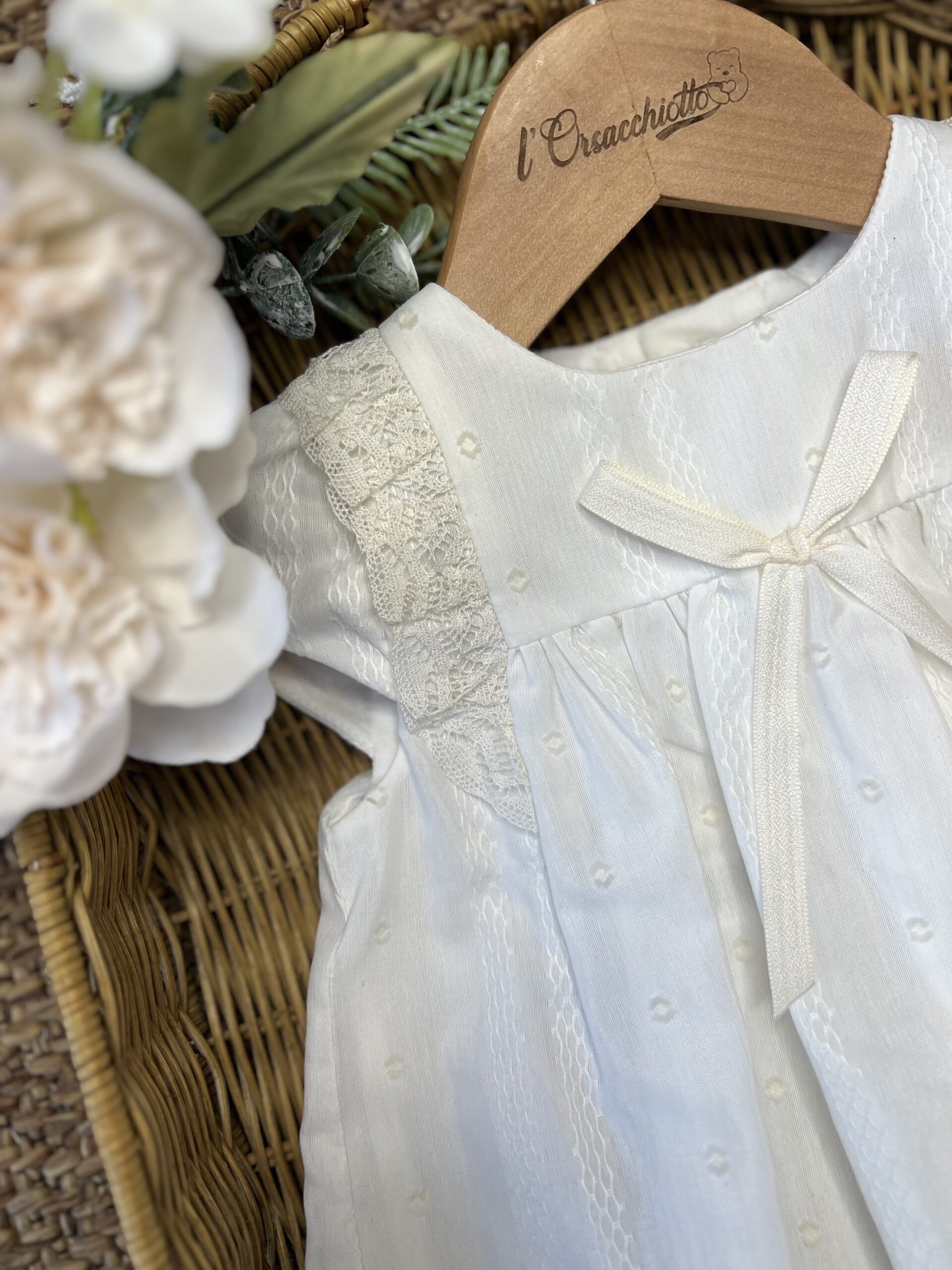 Abito Battesimo bimba panna con merletto, con copriranno | Estivo | 004-153244 | PZ - immagine 2