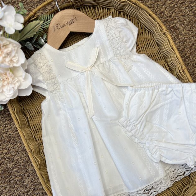 Abito Battesimo bimba panna con merletto, con copriranno | Estivo | 004-153244 | PZ