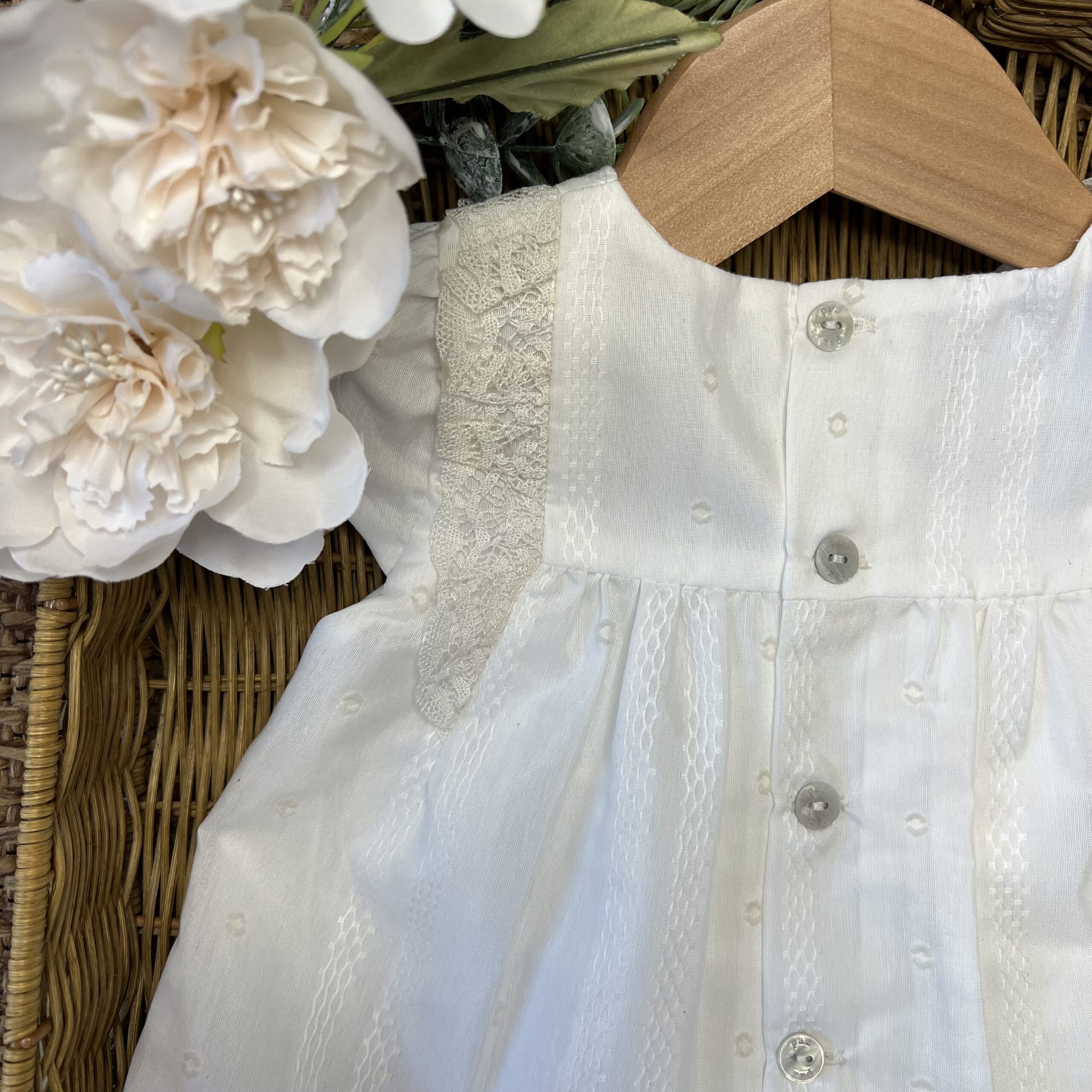 Abito Battesimo bimba panna con merletto, con copriranno | Estivo | 004-153244 | PZ - immagine 4