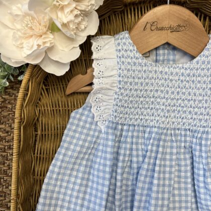 Abito bimba Vichy celeste con punto smok | Estivo | 004-153656 | PZ