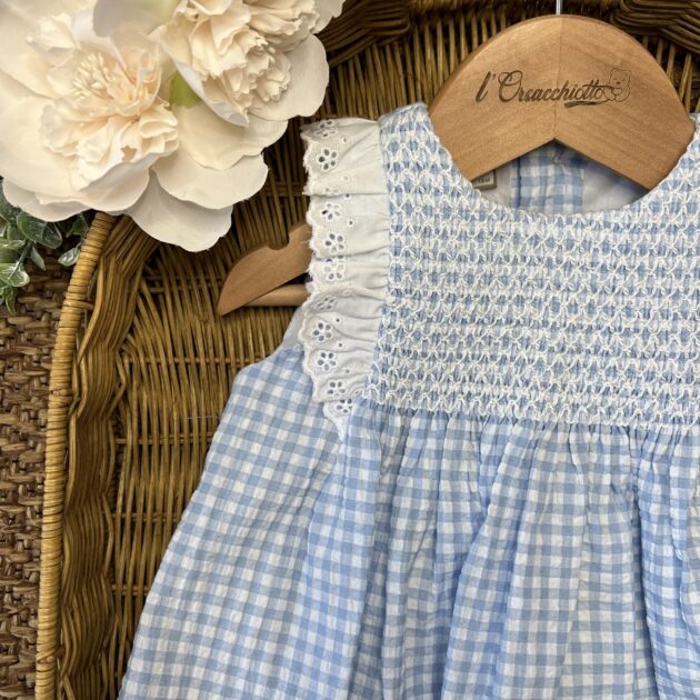 Abito bimba Vichy celeste con punto smok | Estivo | 004-153656 | PZ