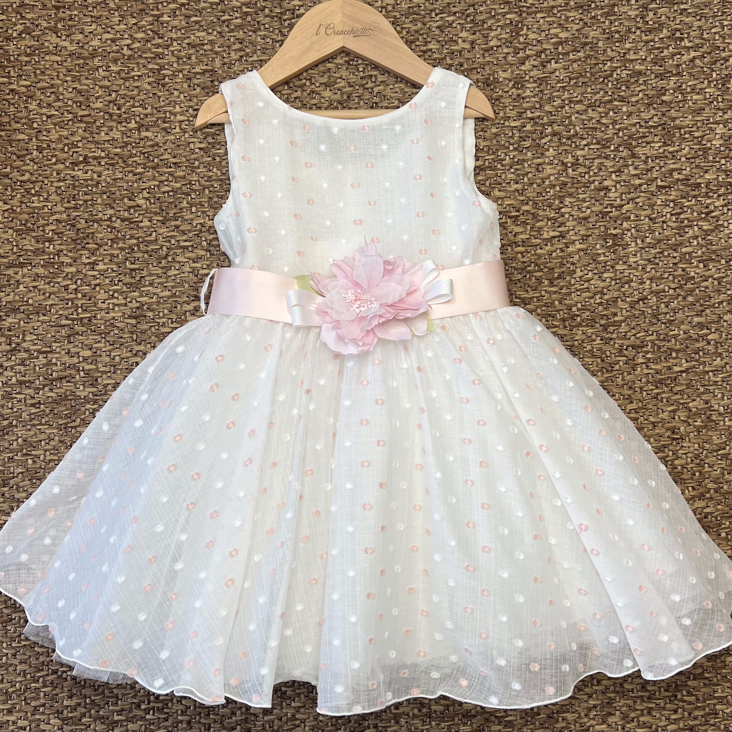 Abito elegante bimba in plumetis bianco e cipria | 816 | IL - immagine 2