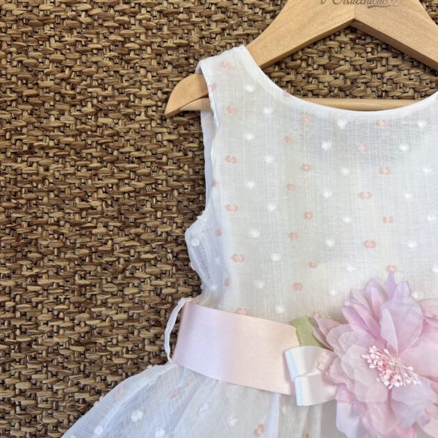 Abito elegante bimba in plumetis bianco e cipria | 816 | IL