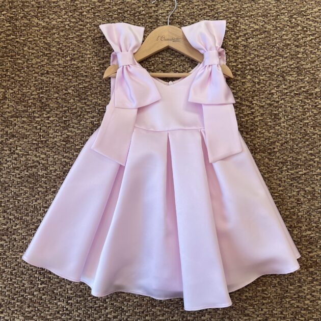 Abito elegante bimba in raso rosa con fiocchi | 801 | IL