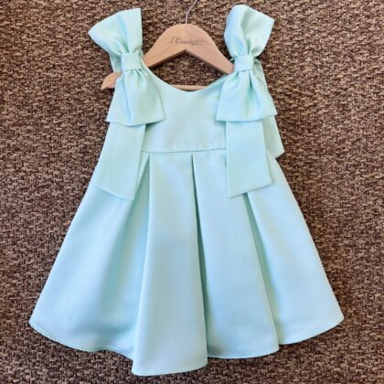 Abito elegante bimba in raso verde con fiocchi | 801 | IL