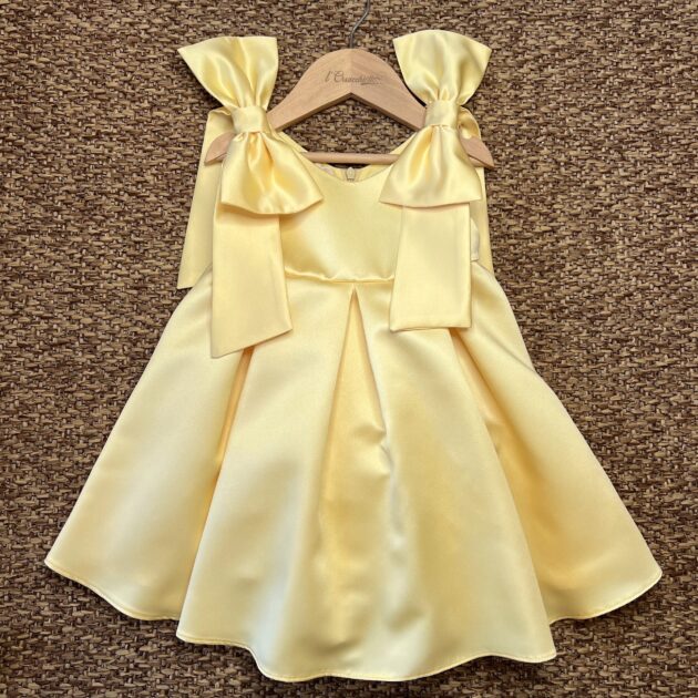 Abito elegante bimba in raso giallo con fiocchi | 801 | IL