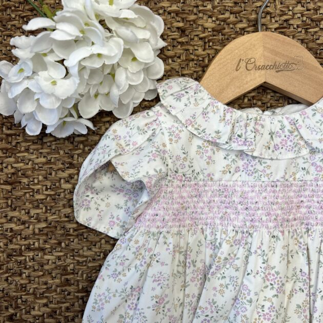 Abito bimba a fiori con punto smok glicine | 285 | DK