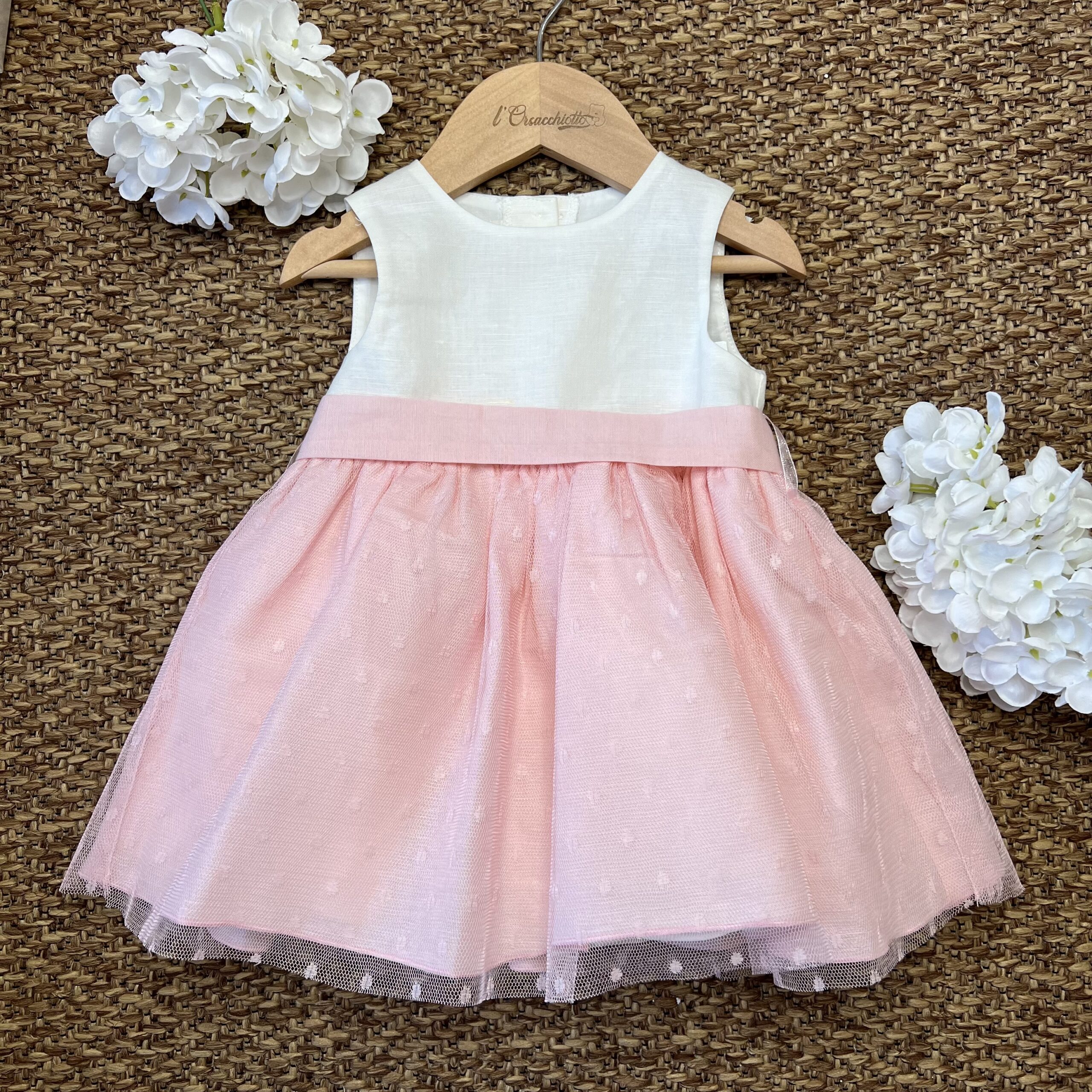 Abito elegante bimba in lino e tulle rosa | 3G718 | MB - immagine 4