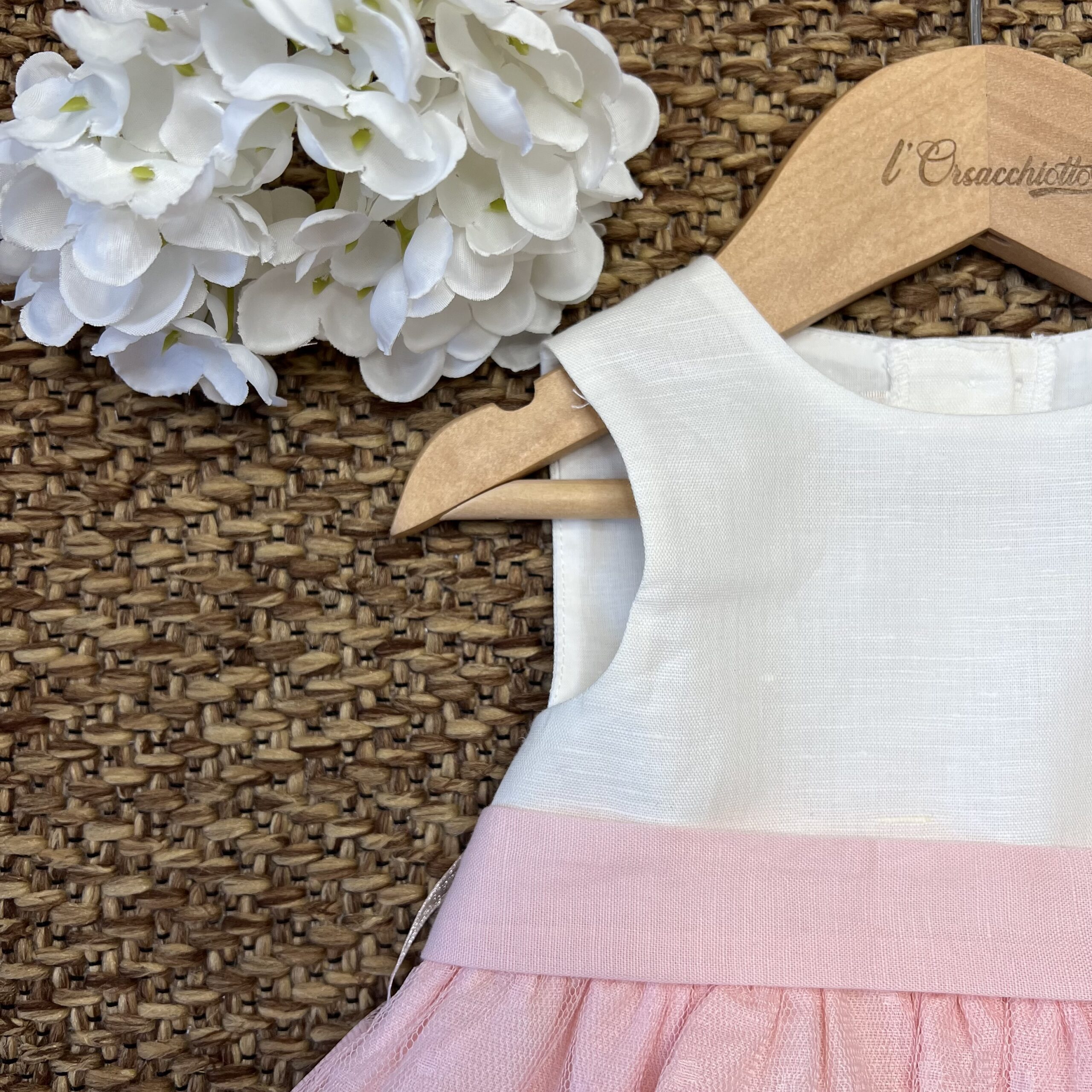Abito elegante bimba in lino e tulle rosa | 3G718 | MB - immagine 3