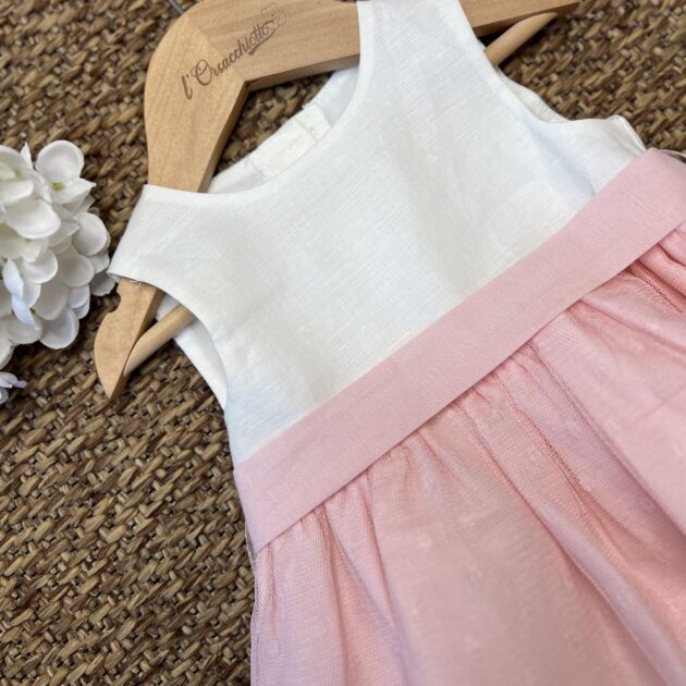 Abito elegante bimba in lino e tulle rosa | 3G718 | MB