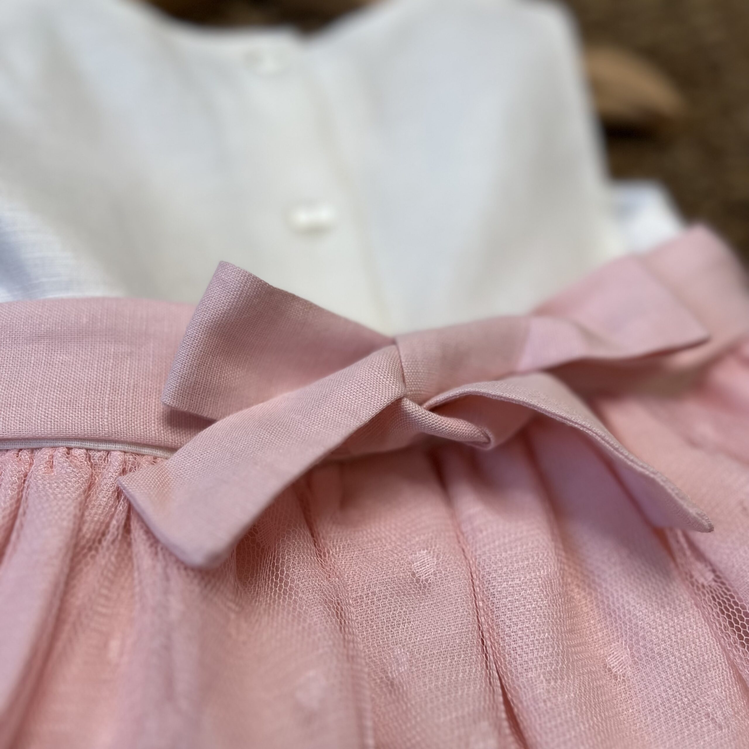Abito elegante bimba in lino e tulle rosa | 3G718 | MB - immagine 7