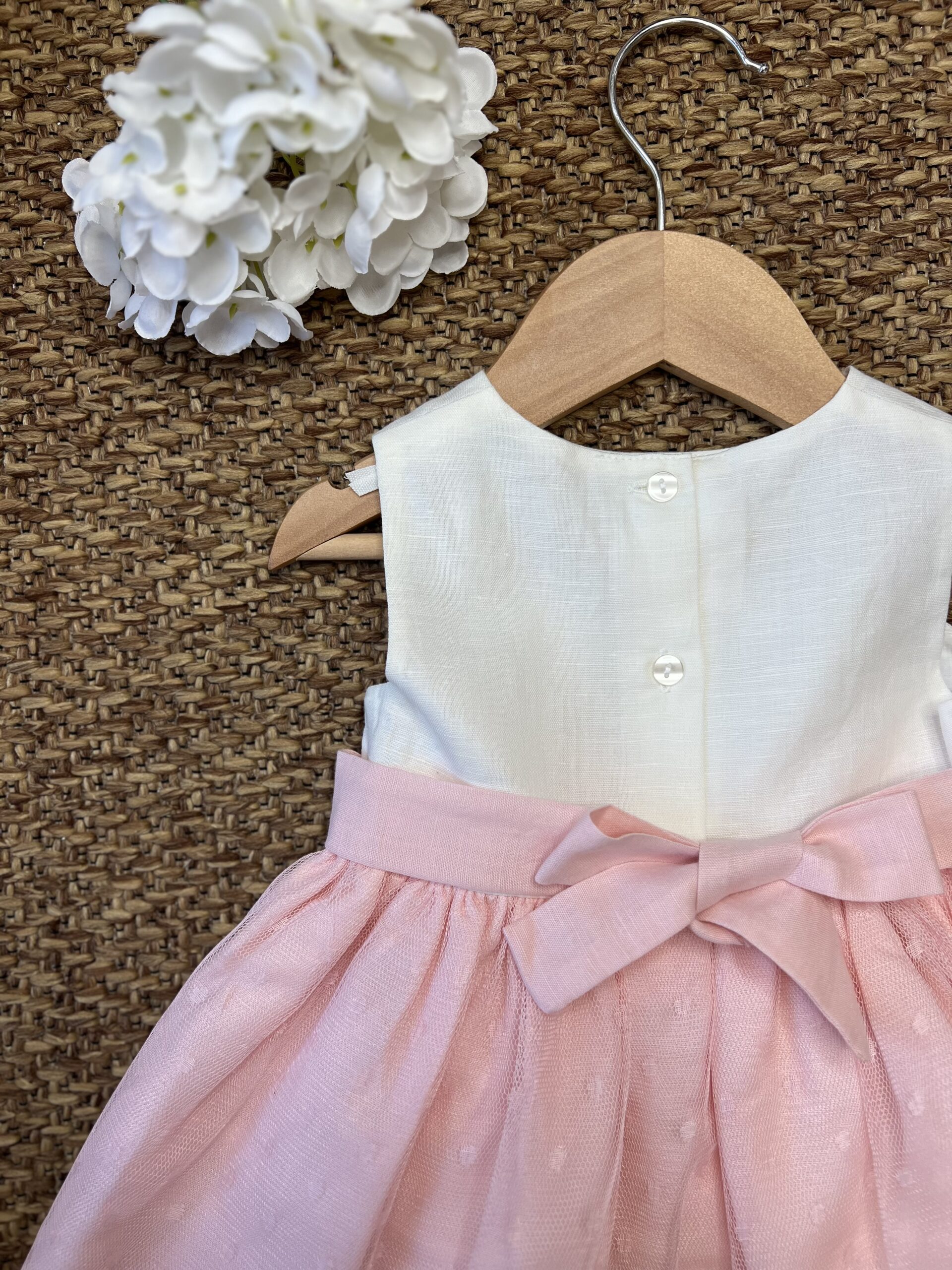 Abito elegante bimba in lino e tulle rosa | 3G718 | MB - immagine 2