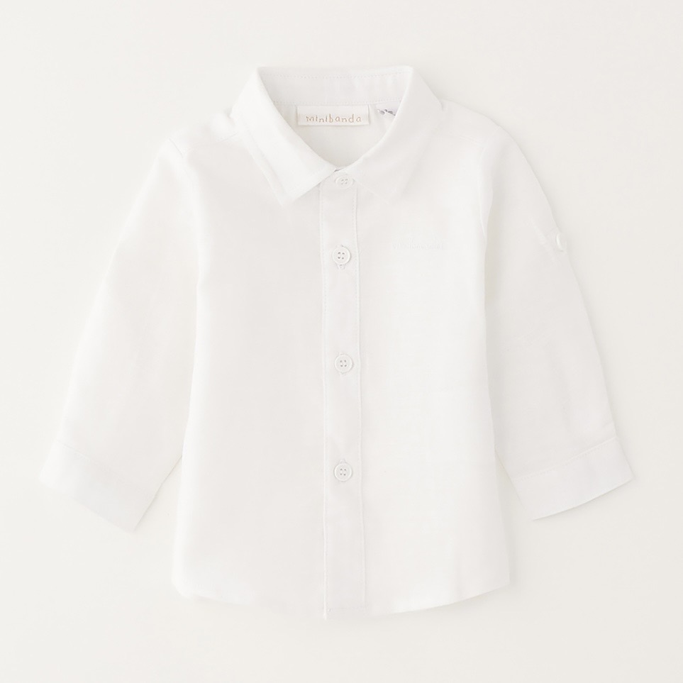 Camicia bimbo m/L in lino bianca 3G602